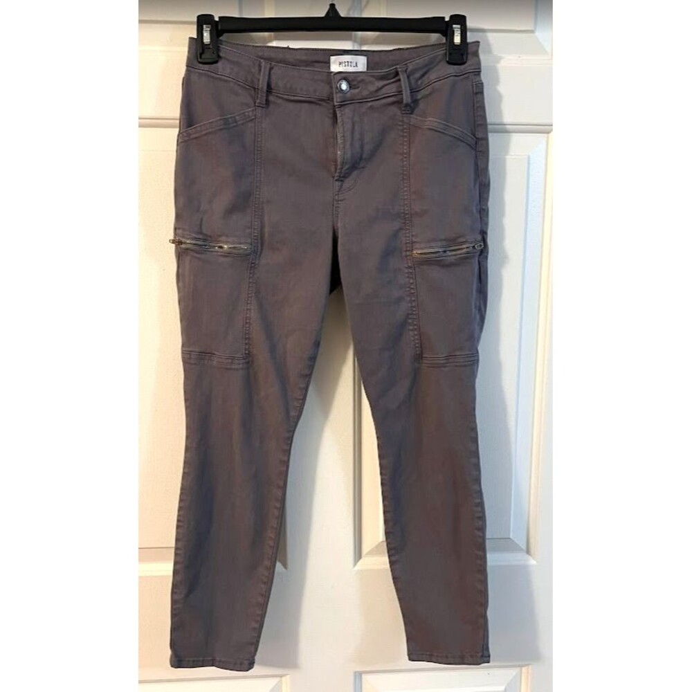 PISTOLA Hannah Cargo Skinny Pants Grey Size 29 Waist Utility Moto Zip Pockets